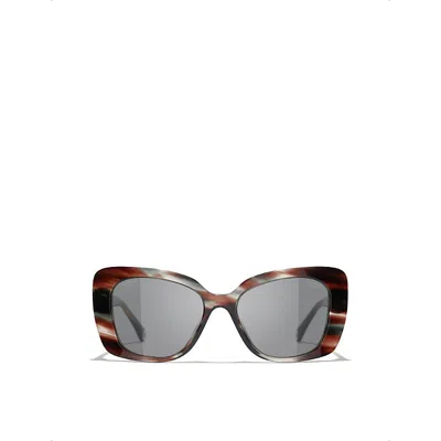 Pre-owned Chanel Womens Grey Ch5504 Rectangle-frame Acetate Sunglasses