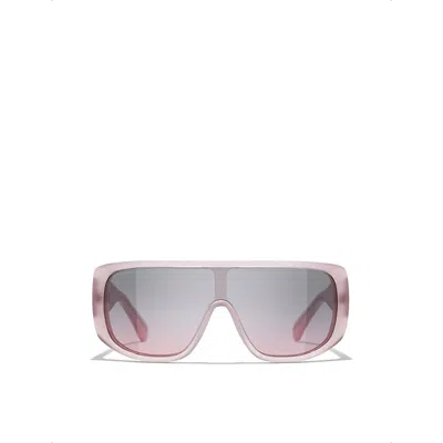 Pre-owned Chanel Womens Pink Ch5495 Shield-frame Acetate Sunglasses