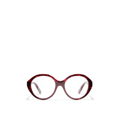 Pre-owned Chanel Womens Red Ch3459 Round-frame Acetate Eyeglasses