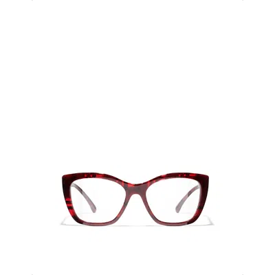 Pre-owned Chanel Womens Red Ch3460 Cat-eye Acetate Eyeglasses