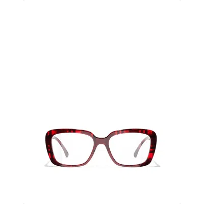 Pre-owned Chanel Womens Red Ch3461 Square-frame Acetate Eyeglasses
