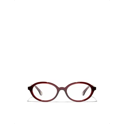 Pre-owned Chanel Womens Red Ch3499ha Oval-frame Metal Optical Glasses
