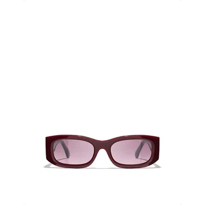 Pre-owned Chanel Womens Red Ch5525 Rectangle-frame Acetate Sunglasses