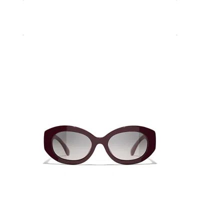 Pre-owned Chanel Womens Red Ch5528 Oval-frame Acetate Sunglasses