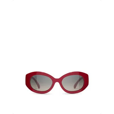Pre-owned Chanel Womens Red Ch5528 Oval-frame Acetate Sunglasses