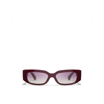 Pre-owned Chanel Womens Red Ch5544 Rectangle Acetate Sunglasses