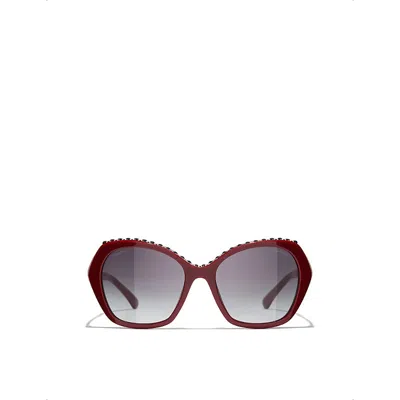 Pre-owned Chanel Womens Red Ch5547q Butterfly-frame Acetate And Leather Sunglasses