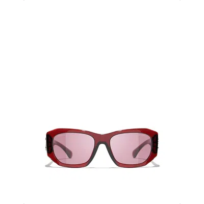 Pre-owned Chanel Womens  Ch5554 Rectangular-frame Acetate Sunglasses In Red