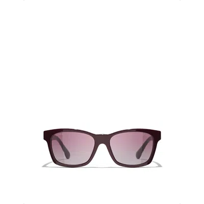 Pre-owned Chanel Womens Red Ch5484 Square-frame Acetate Sunglasses