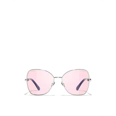 Pre-owned Chanel Womens  Ch4283 Butterfly-frame Metal Sunglasses In Silver