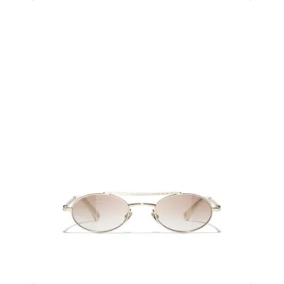 Chanel Womens  Ch4297h Oval-frame Metal Sunglasses In White