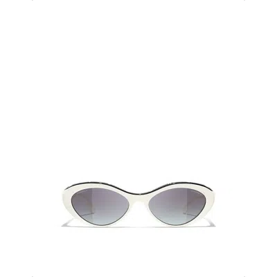 Pre-owned Chanel Womens White Ch5416 Oval Acetate Sunglasses