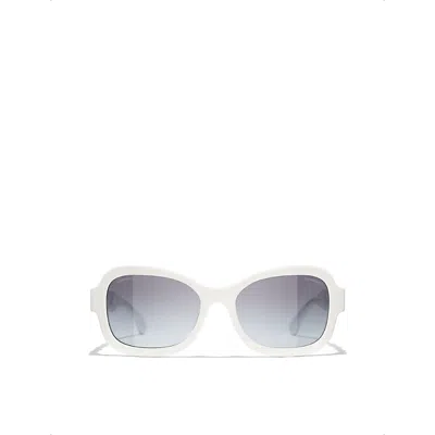 Pre-owned Chanel Womens White Ch5465q Rectangle-frame Acetate Sunglasses