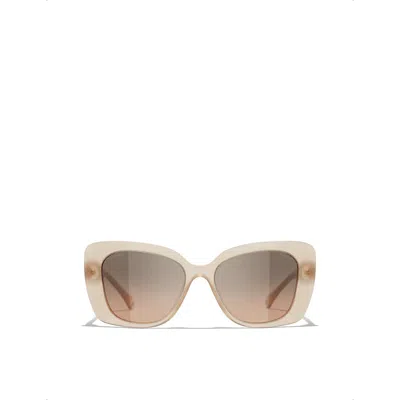 Pre-owned Chanel Womens White Ch5504 Rectangle-frame Acetate Sunglasses