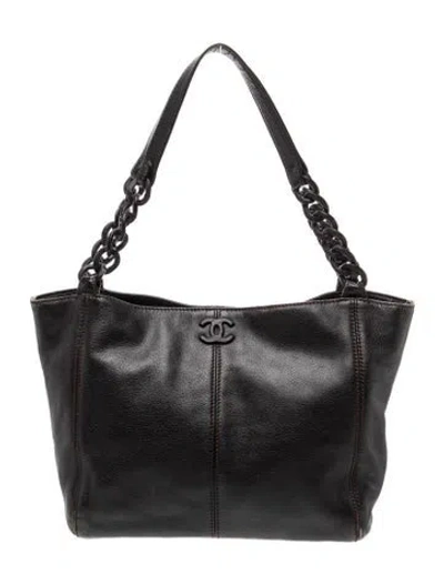 Pre-owned Chanel Wood Chain Cc Tote In Brown