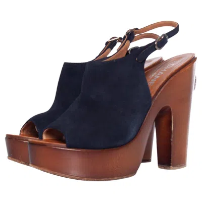 Pre-owned Chanel , Wooden Platform Peep-toe Clogs In Black