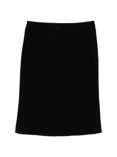 Pre-owned Chanel Wool Blend Pencil Skirt In Black