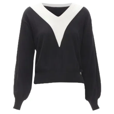 Pre-owned Chanel Wool Cable Knit Varsity Collar Cc Charm Sweater In Black