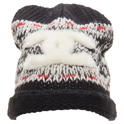 Pre-owned Chanel Wool Cc Logo Pom Pom Intarsia Beanie Hat In Black