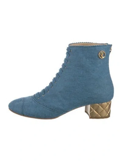 Pre-owned Chanel Wool Combat Boots In Blue