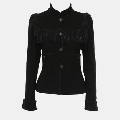 Pre-owned Chanel Black Wool Fringe Jacket M