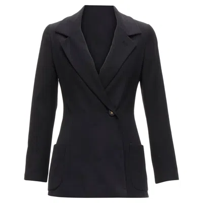 Pre-owned Chanel Wool Gold Cc Button Monogram Lining Blazer In Black