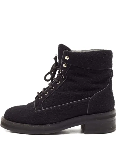 Pre-owned Chanel Wool Lace-up Boots In Black