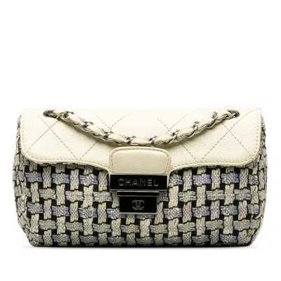 Pre-owned Chanel Wool Leather Tweed Wild Stitch Coco Mark Shoulder Bag 9 Series In Blue