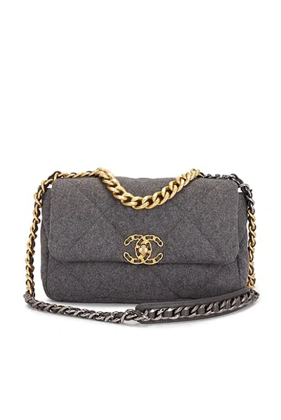 Pre-owned Chanel Wool Medium 19 Flap Bag In Grey