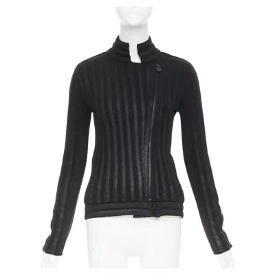 Pre-owned Chanel Wool Metallic Cc Logo Biker Jacket Fr34 Xs In Black