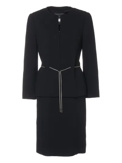 Pre-owned Chanel Wool Midi Dress In Black
