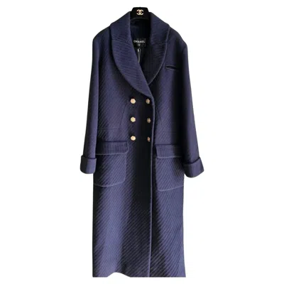 Pre-owned Chanel Wool Navy Coat Brand New With The Tag In Blue