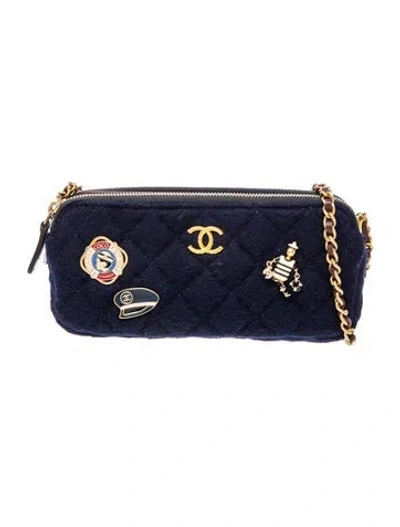 Pre-owned Chanel Wool Paris-hamburg Charming Clutch W/ Chain In Blue