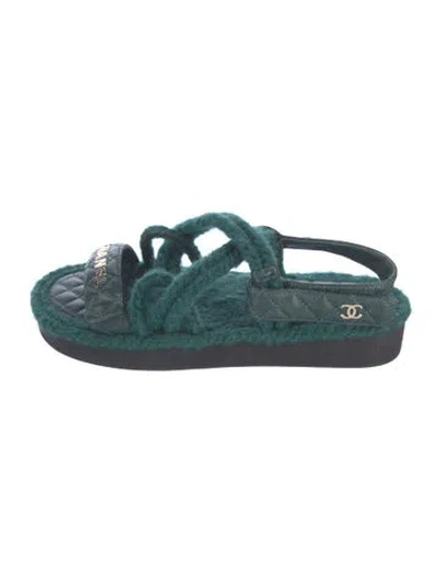 Pre-owned Chanel Wool Slingback Sandals In Green
