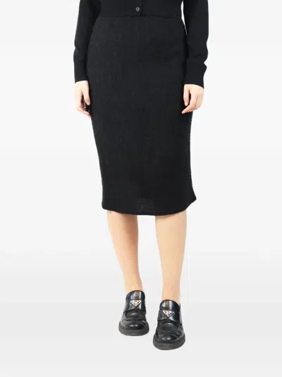 Pre-owned Chanel Wool-blend Midi Skirt In Black