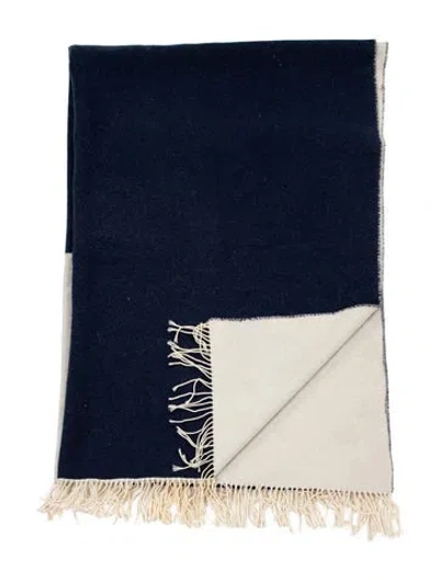 Pre-owned Chanel Wool-blend Throw Blanket In Blue/neutrals