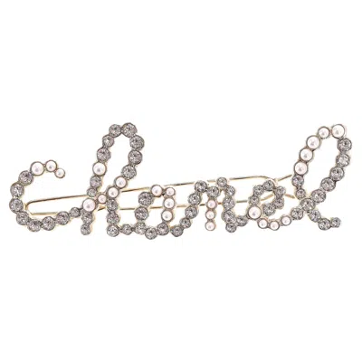 Pre-owned Chanel Word Logo Glass Pearl & Crystal Hair Clip In Multi
