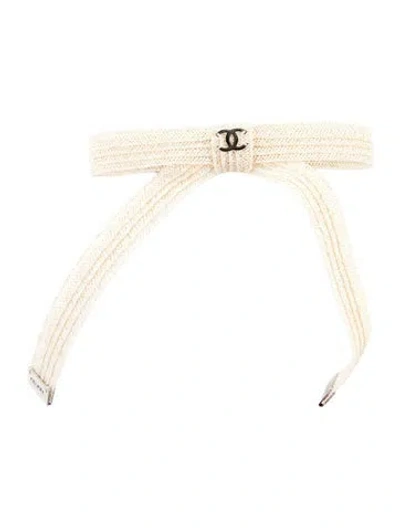 Pre-owned Chanel Woven Bow Cc Hair Clip In Neutrals/silver