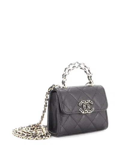 Pre-owned Chanel Woven Chain Cc Top Handle Flap Clutch With Chain Quilted Caviar Mini Crossbody Bag In Black