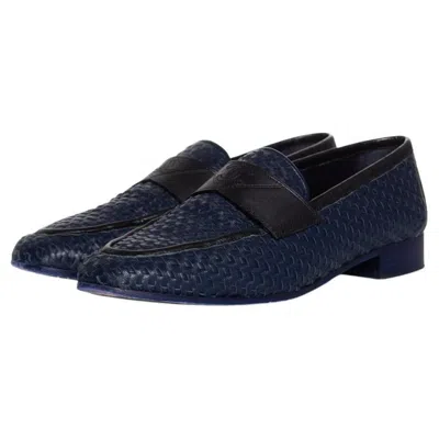 Pre-owned Chanel , Woven Leather Moccasin Loafer In Black