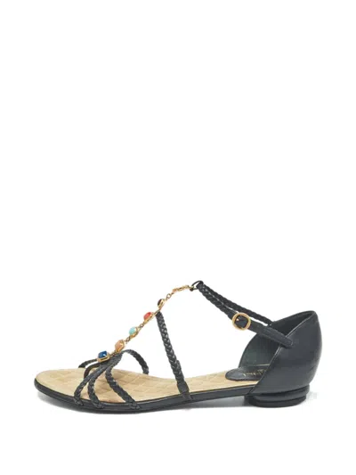 Pre-owned Chanel Woven Leather Sandals In Black