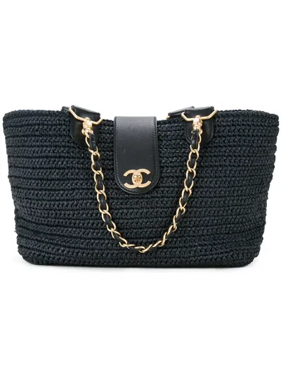 Pre-owned Chanel Woven Tote Bag In Black