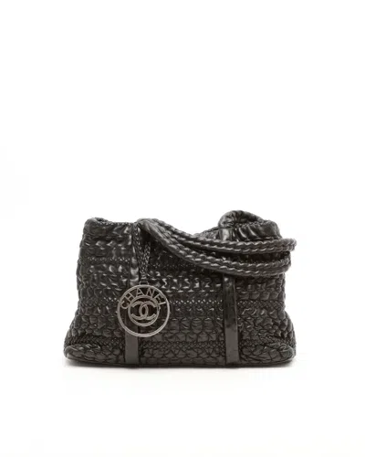 Pre-owned Chanel Wrinkled Hidden Chain Tote Bag In Black