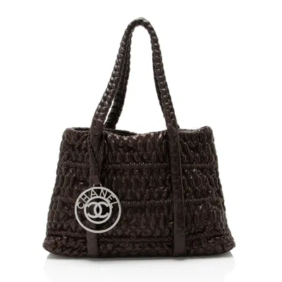 Pre-owned Chanel Wrinkled Lambskin Hidden Chain Tote In Brown