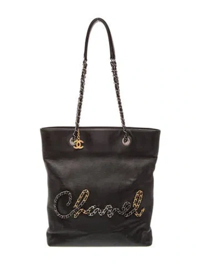 Pre-owned Chanel Written In Chain Tote In Black
