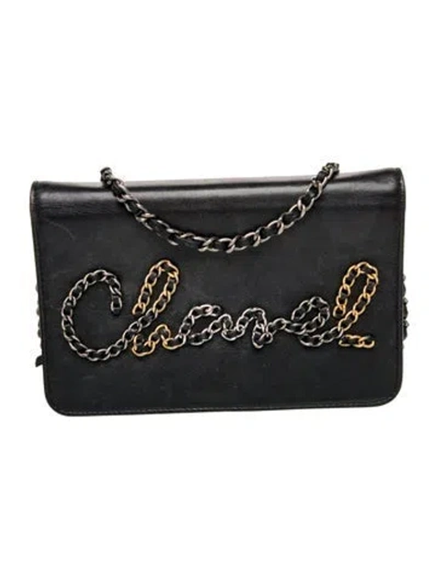 Pre-owned Chanel Written In Chain Wallet On Chain In Black