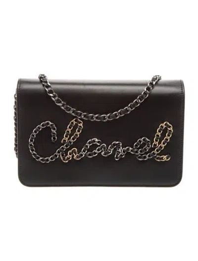 Pre-owned Chanel Written In Chain Wallet On Chain In Black