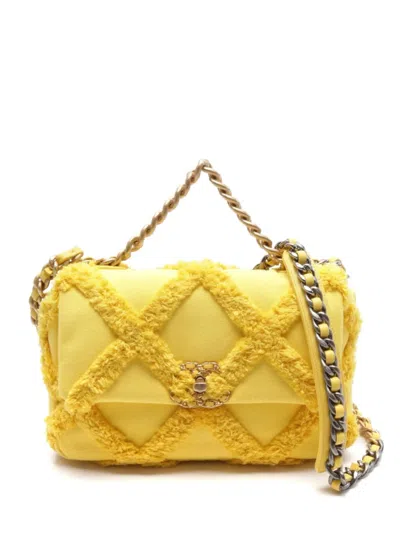 Pre-owned Chanel X 2020-2021s Medium 19 Canvas Flap Shoulder Bag In Yellow