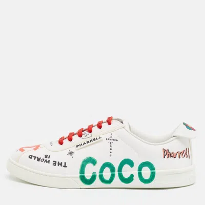 Pre-owned Chanel X Pharrell Williams Size 42 White Graphics Canvas Lace Up Sneakers
