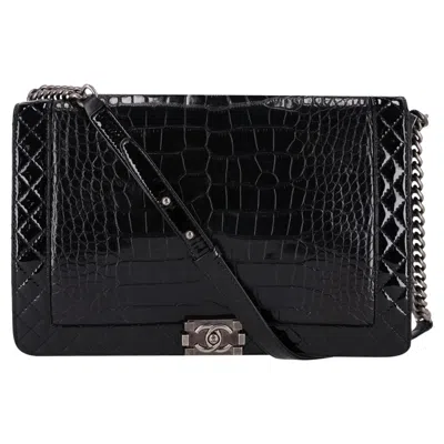 Pre-owned Chanel X/l Boy Bag In Alligator Skin & Patent Leather In Black